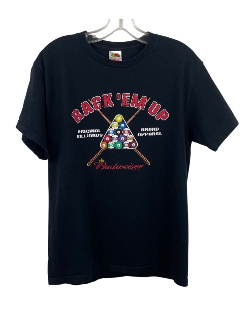 Rack Em Up Budweiser Billiards Graphic Tee Black Size MED Fruit Of The Loom